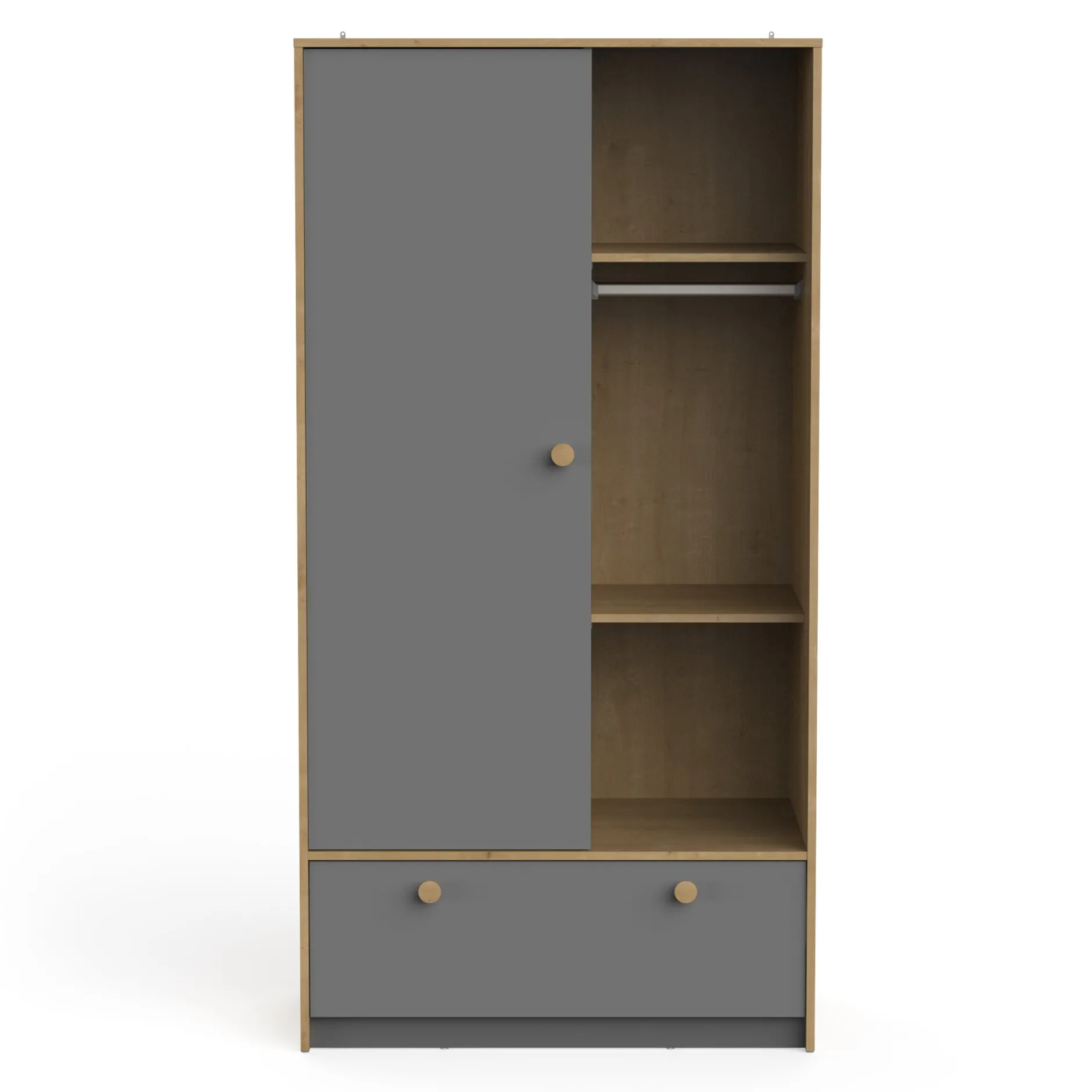 Armoires 1 Porte*CBA Meubles Gabin Armoire 1 porte + 1 tiroir de Chêne hamilton / Gris graphite