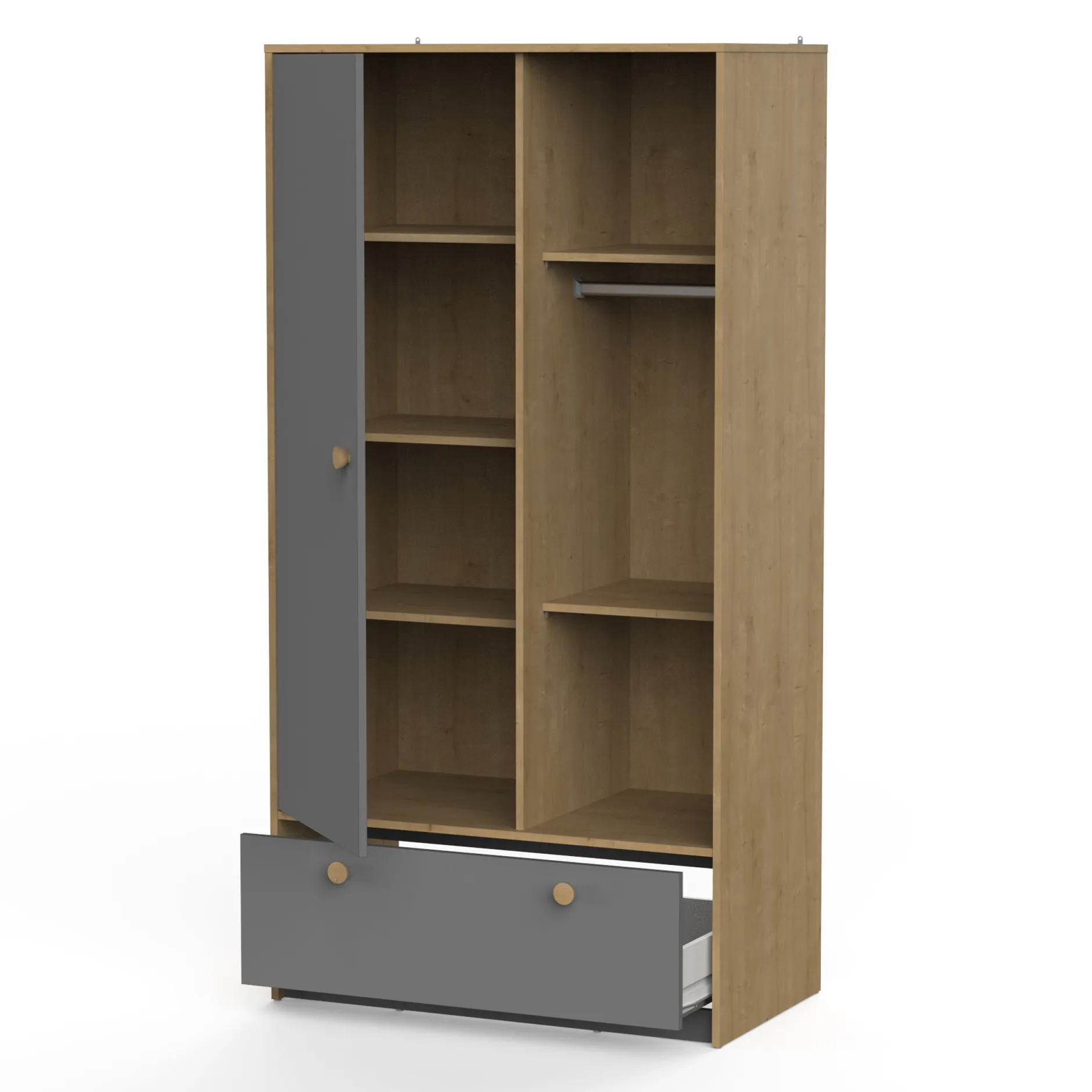 Armoires 1 Porte*CBA Meubles Gabin Armoire 1 porte + 1 tiroir de Chêne hamilton / Gris graphite