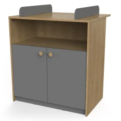 Commodes*CBA Meubles Gabin Commode à langer 2 portes de Chêne hamilton / Gris graphite