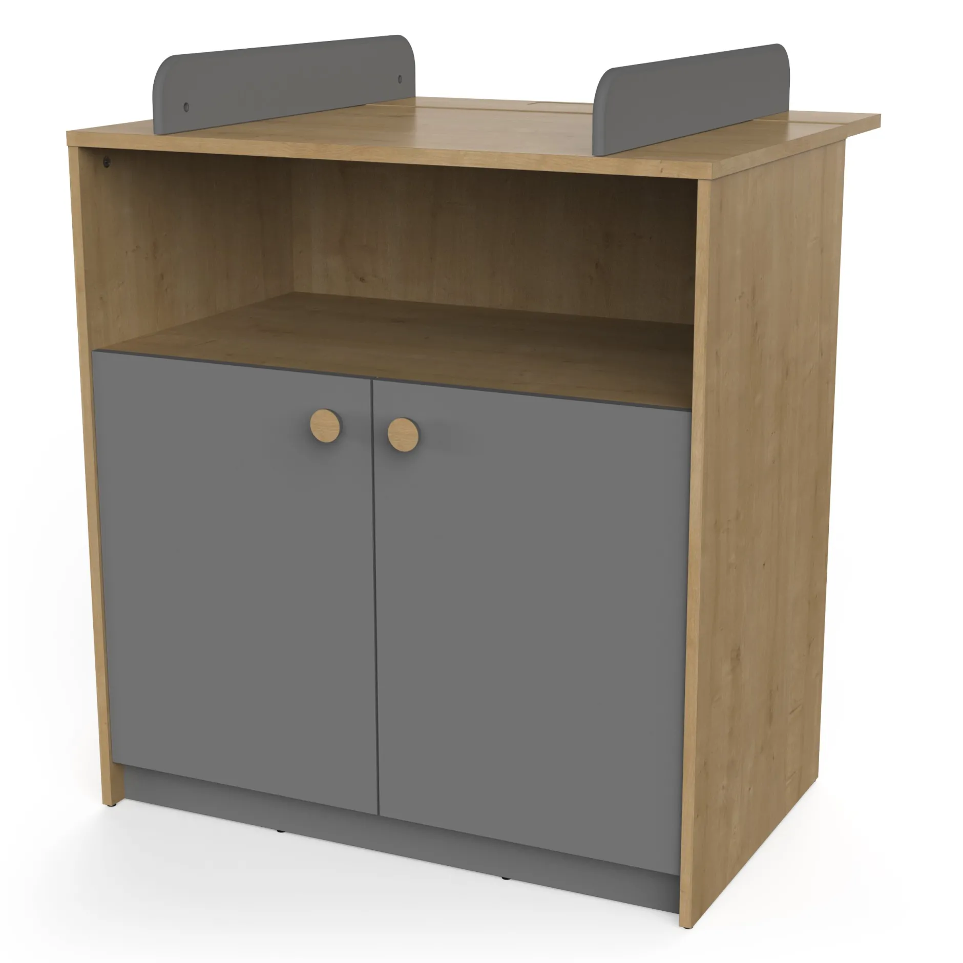 Commodes*CBA Meubles Gabin Commode à langer 2 portes de Chêne hamilton / Gris graphite