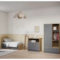 Commodes*CBA Meubles Gabin Commode à langer 2 portes de Chêne hamilton / Gris graphite