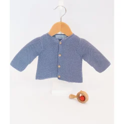 Gilets, Pulls, Cardigans|Gilets, Pulls*La Manufacture de Layette Gilet en coton 1 mois de Bleu Orage