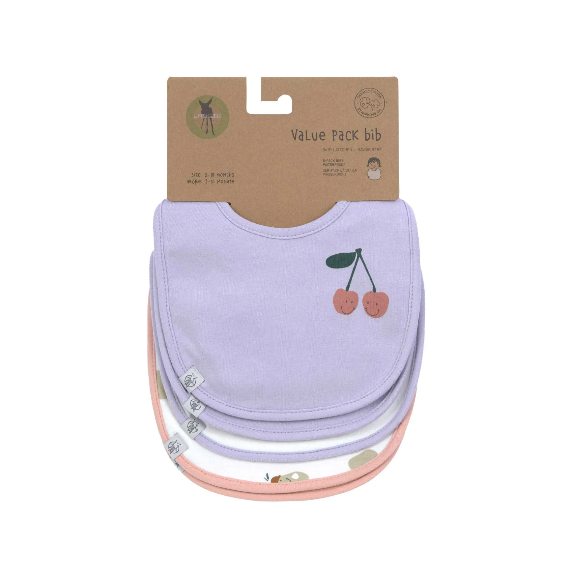 Bavoirs*Lässig Happy Fruits Lot de 5 bavoirs imperméables 3-18 mois de Cerise