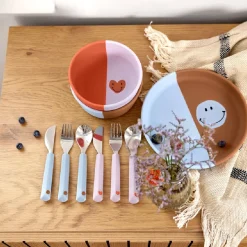 Couverts*Lässig Happy Rascals Couverts en silicone 3 pièces de Cœur