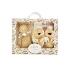 Bonnets, Moufles, Chaussons|Vêtements Naissance*Doudou et Compagnie Lapin Doudou - Coffret cadeau Chaussons et Doudou de Beige