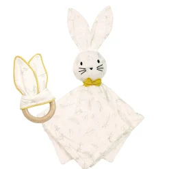 Anneaux De Dentition|Doudous*Domiva Leafy Bunny box doudou + anneau de dentition de Blanc/Jaune
