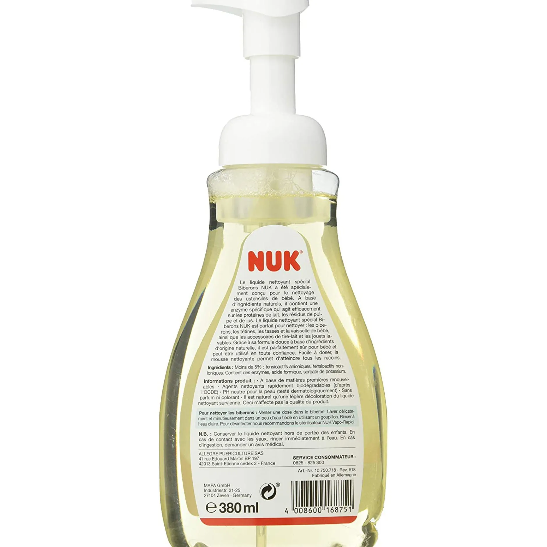 Produits D'Entretien*Nuk Liquide nettoyant biberons x2 avec flacon mousseur 380 ml de