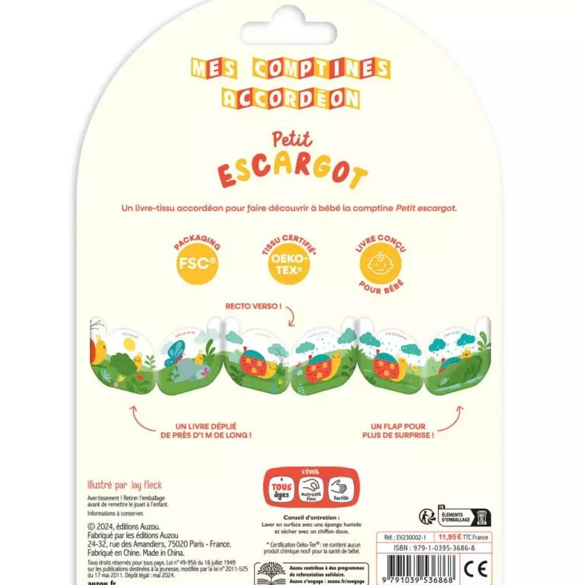 Livres*AUZOU Livre Comptines en tissu - Accordéon de Petit Escargot