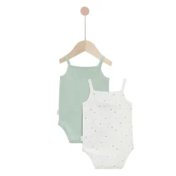 Bodies*P'tit bisou Lot 2 bodies à bretelles Trousseau Mon Chaton de Vert Sauge
