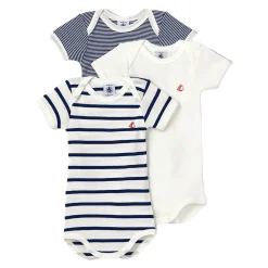 Bodies|Bodies*Petit Bateau Lot 3 Bodies manches courtes de Rayures