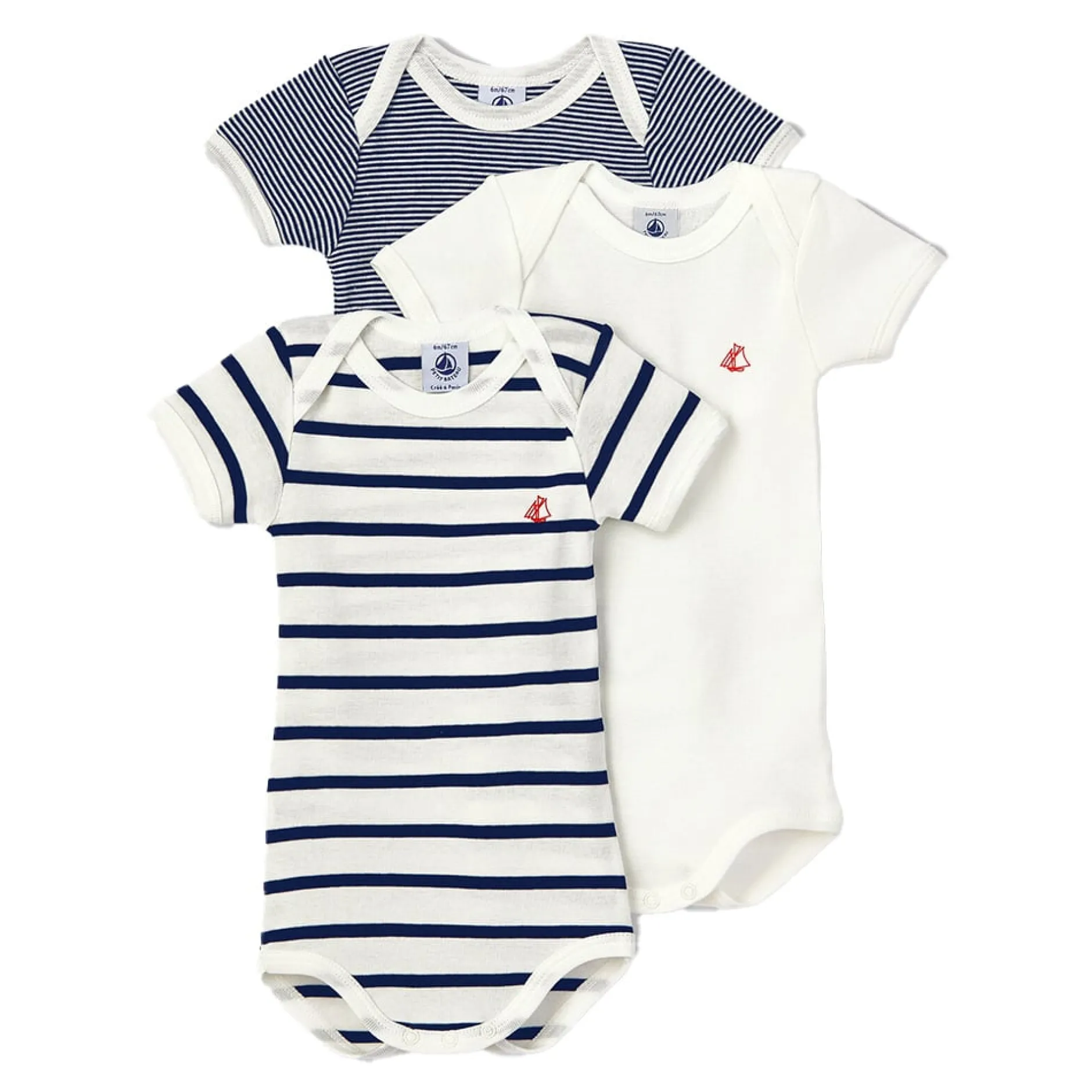 Bodies|Bodies*Petit Bateau Lot 3 Bodies manches courtes de Rayures