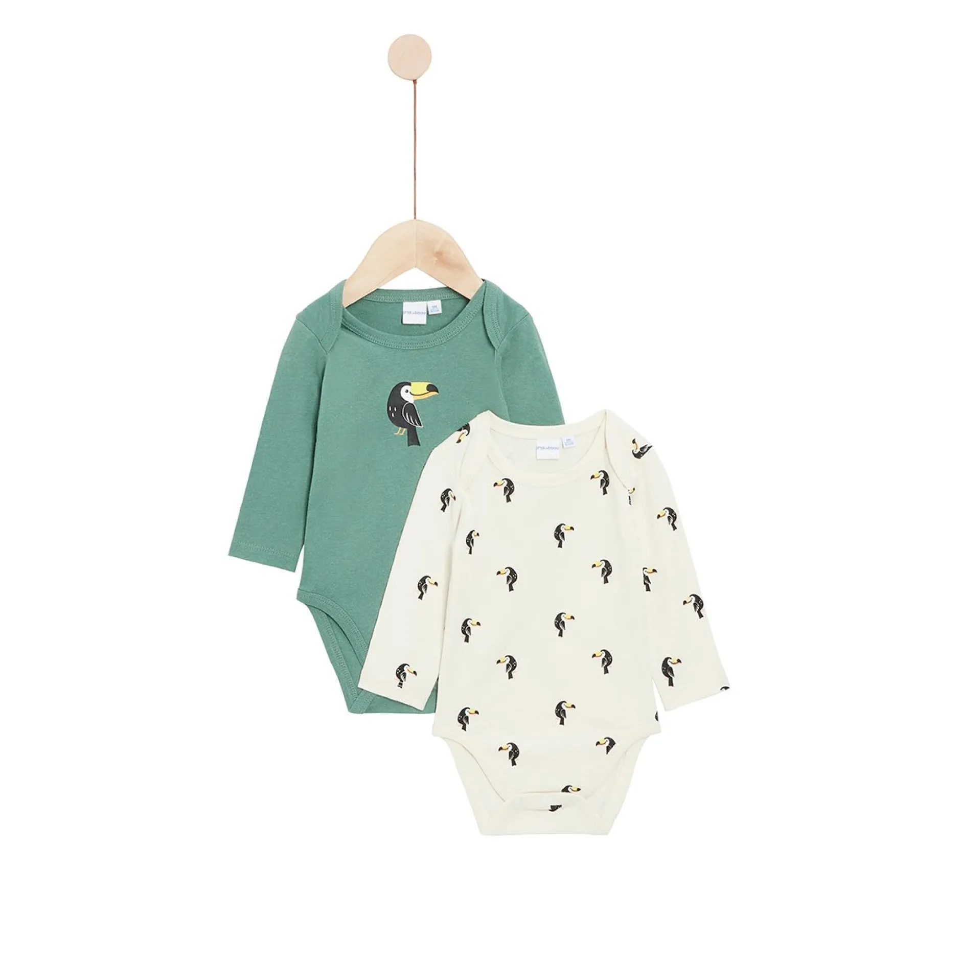 Bodies|Bodies*P'tit bisou Lot 2 bodies manches longues en coton recyclé de Beige/Vert
