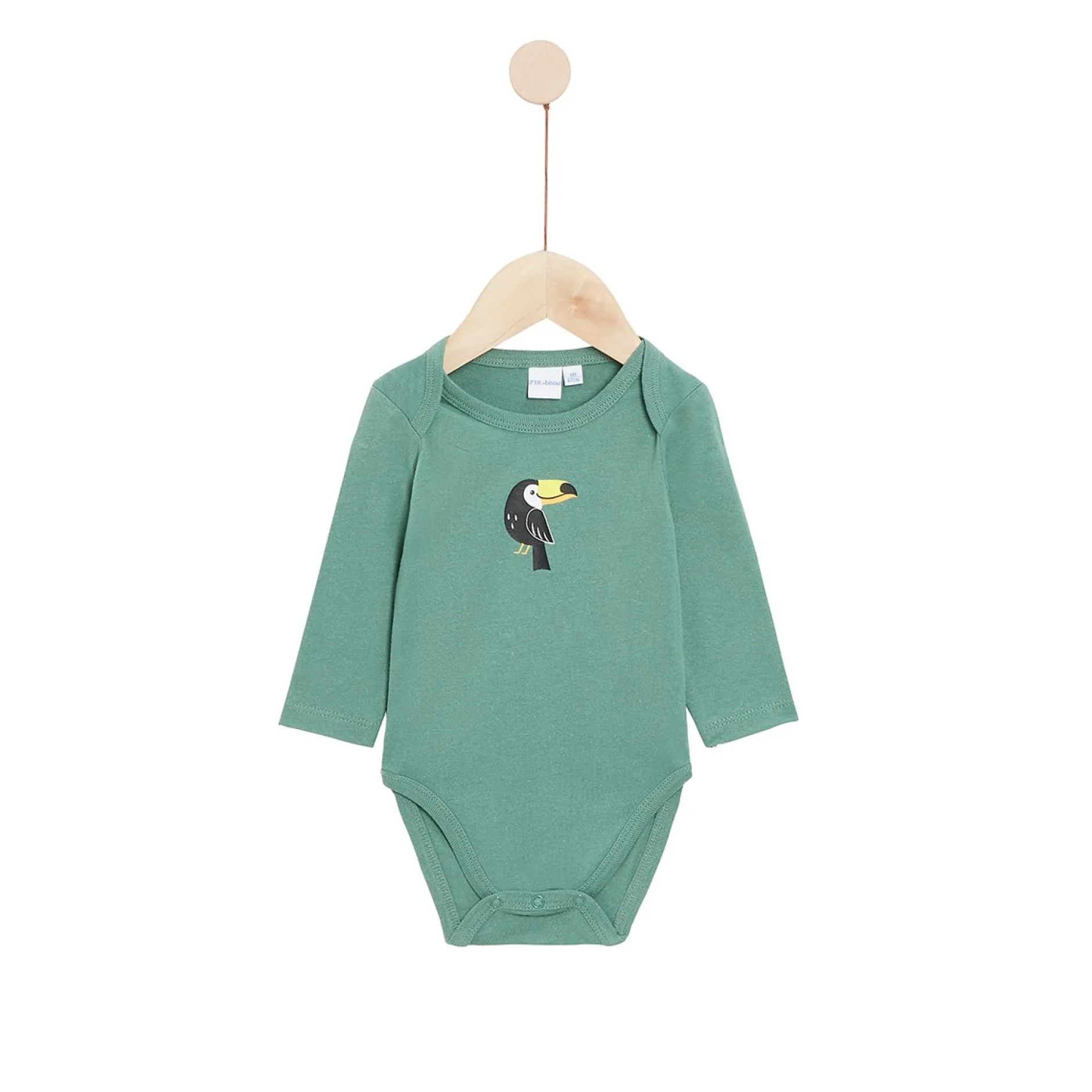 Bodies|Bodies*P'tit bisou Lot 2 bodies manches longues en coton recyclé de Beige/Vert