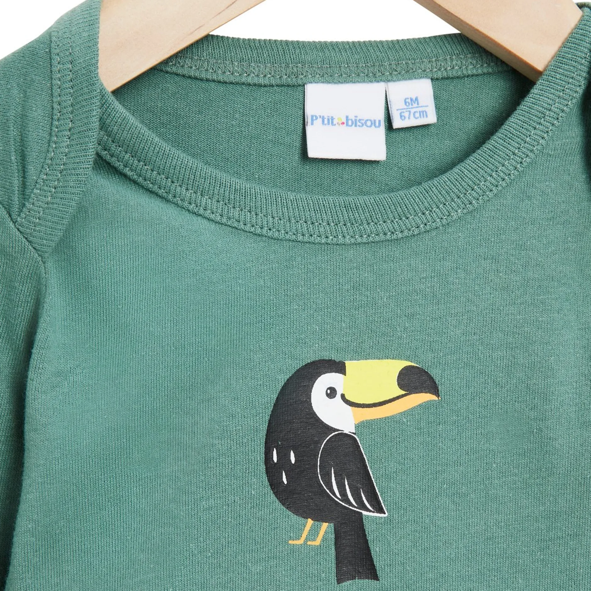 Bodies|Bodies*P'tit bisou Lot 2 bodies manches longues en coton recyclé de Beige/Vert