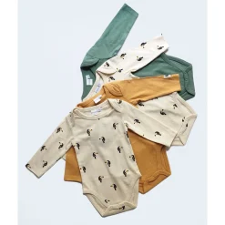Bodies|Bodies*P'tit bisou Lot 2 bodies manches longues en coton recyclé de Beige/Camel