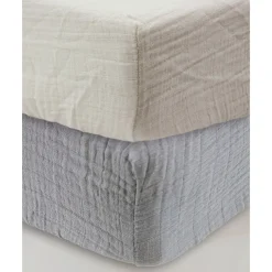 Draps Housses*Little Band Lot 2 draps housse en gaze de coton 70 x 140 cm de Ecru / Gris