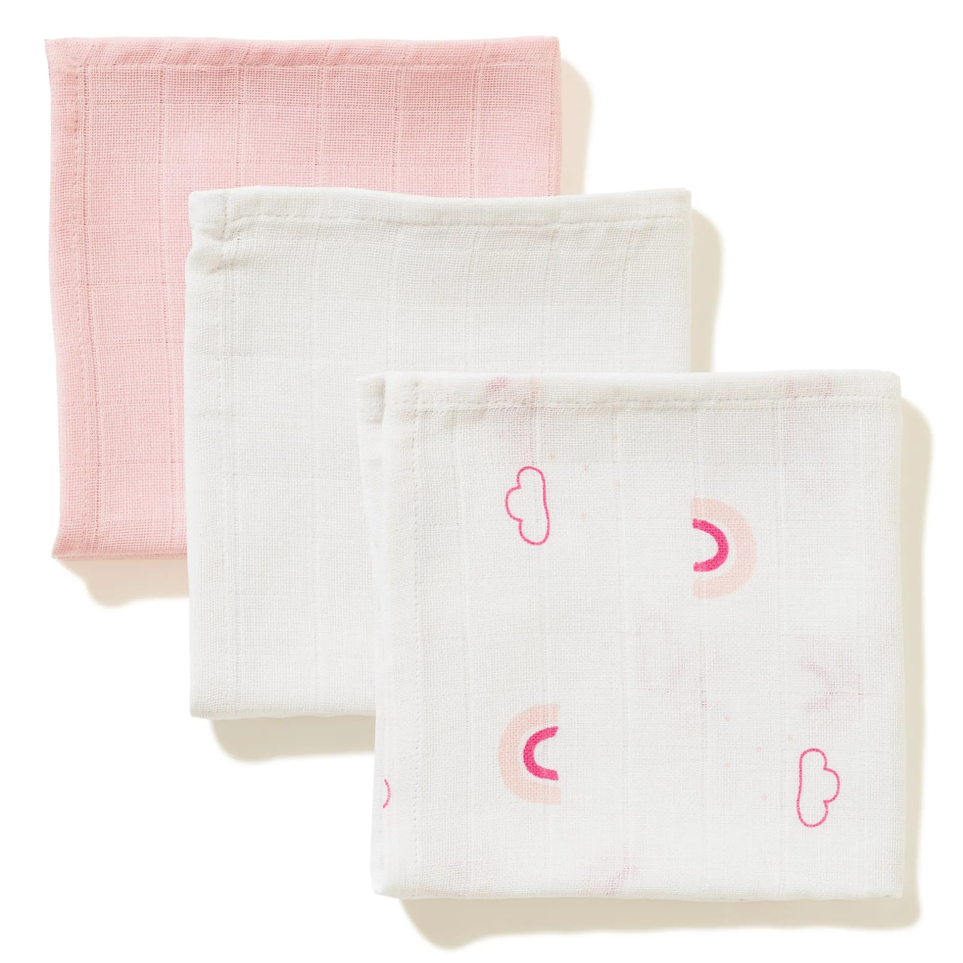 Langes*P'tit bisou Lot 3 Langes Coton 70 x 70 cm de Rose Pearling