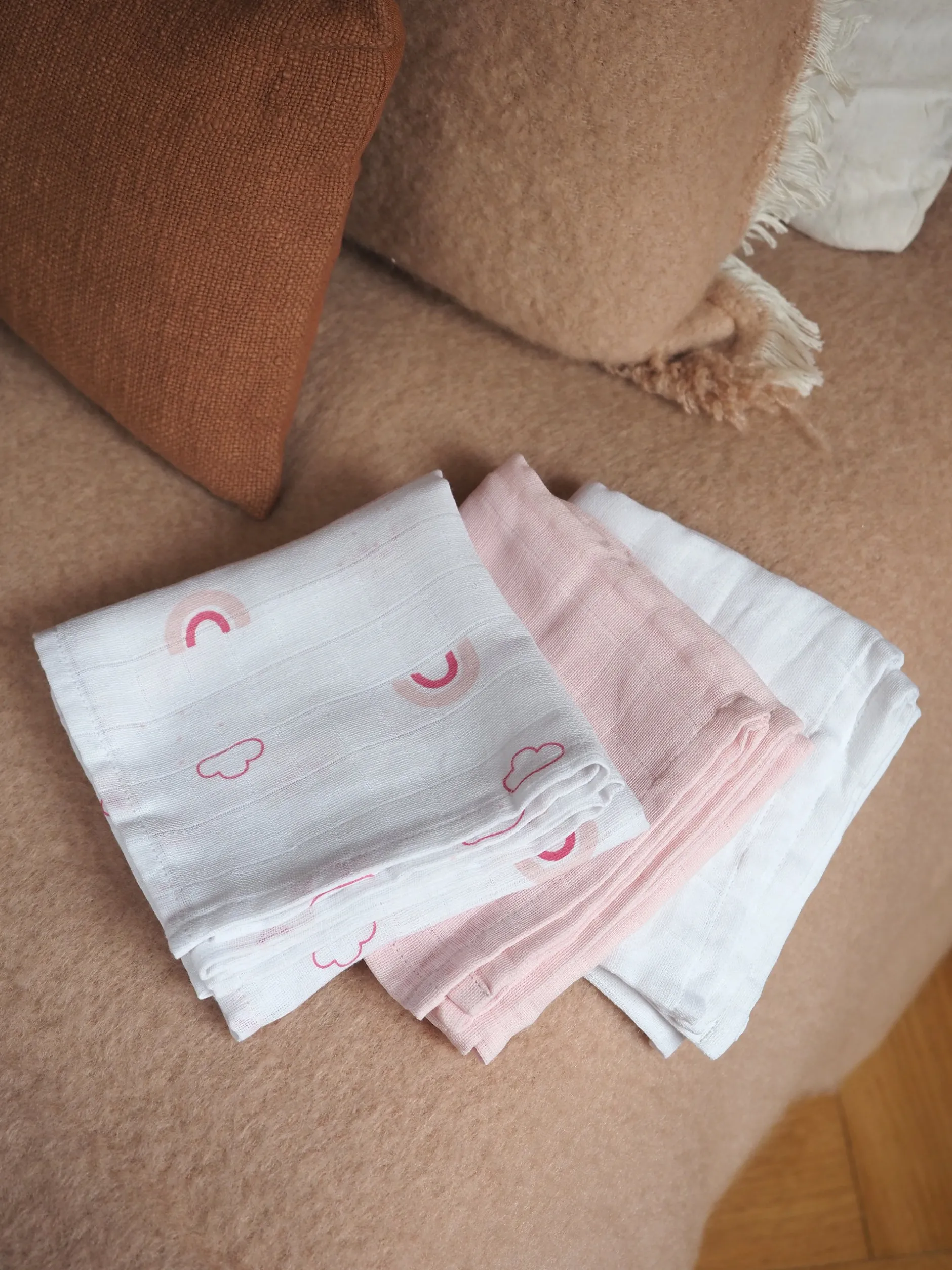 Langes*P'tit bisou Lot 3 Langes Coton 70 x 70 cm de Rose Pearling