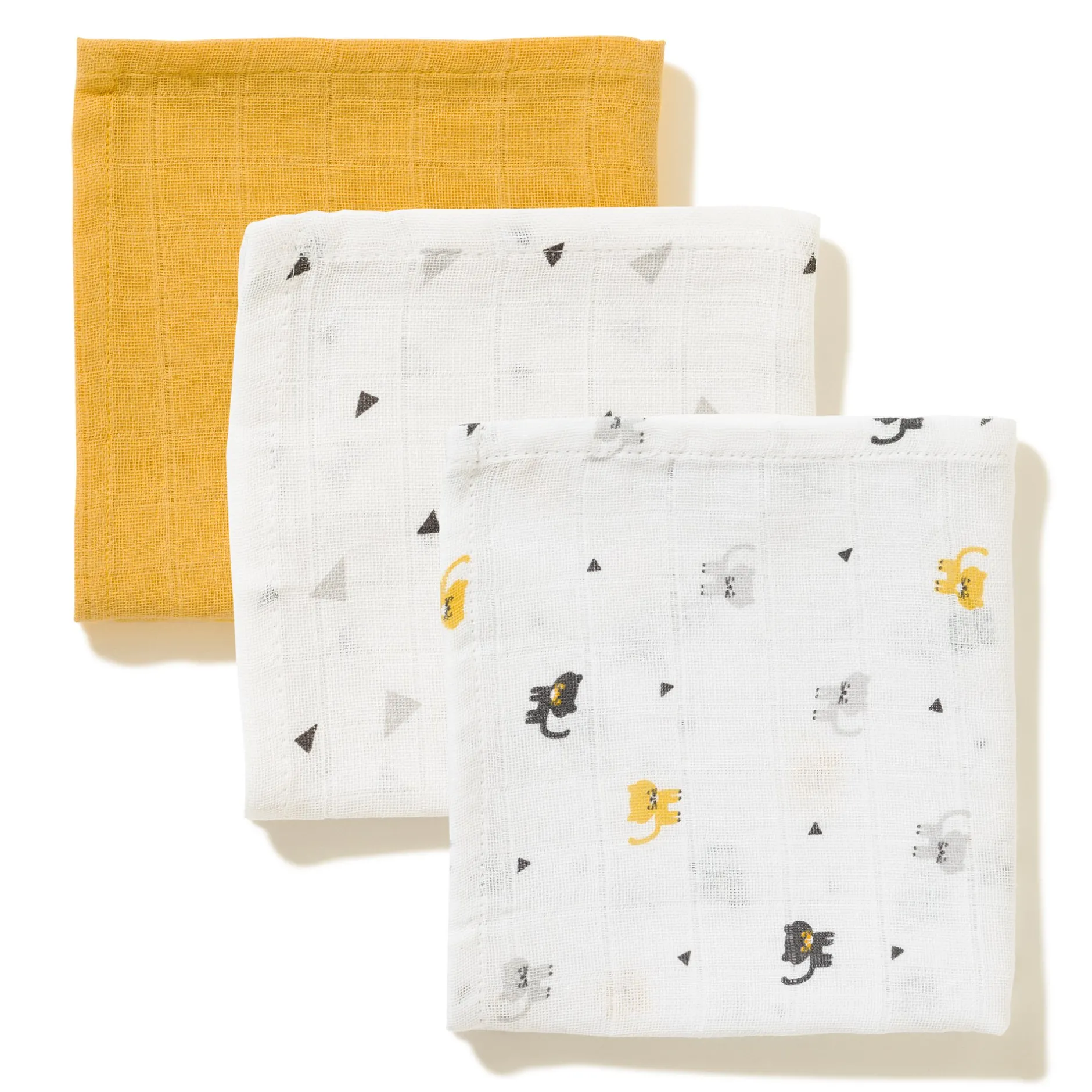 Langes*P'tit bisou Lot 3 Langes Coton Bio 70 x 70 cm de Jaune