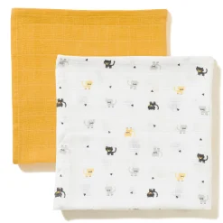 Langes*P'tit bisou Lot 2 Langes Coton Bio 110 x 110 cm de Jaune