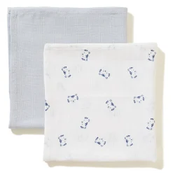 Langes*P'tit bisou Lot 2 Langes Coton Bio 110 x 110 cm de Bleu