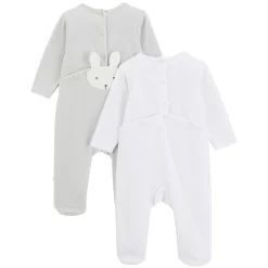 Pyjamas|Vêtements Naissance*P'tit bisou Lot 2 pyjamas velours Lapin Câlin 0 mois de Blanc