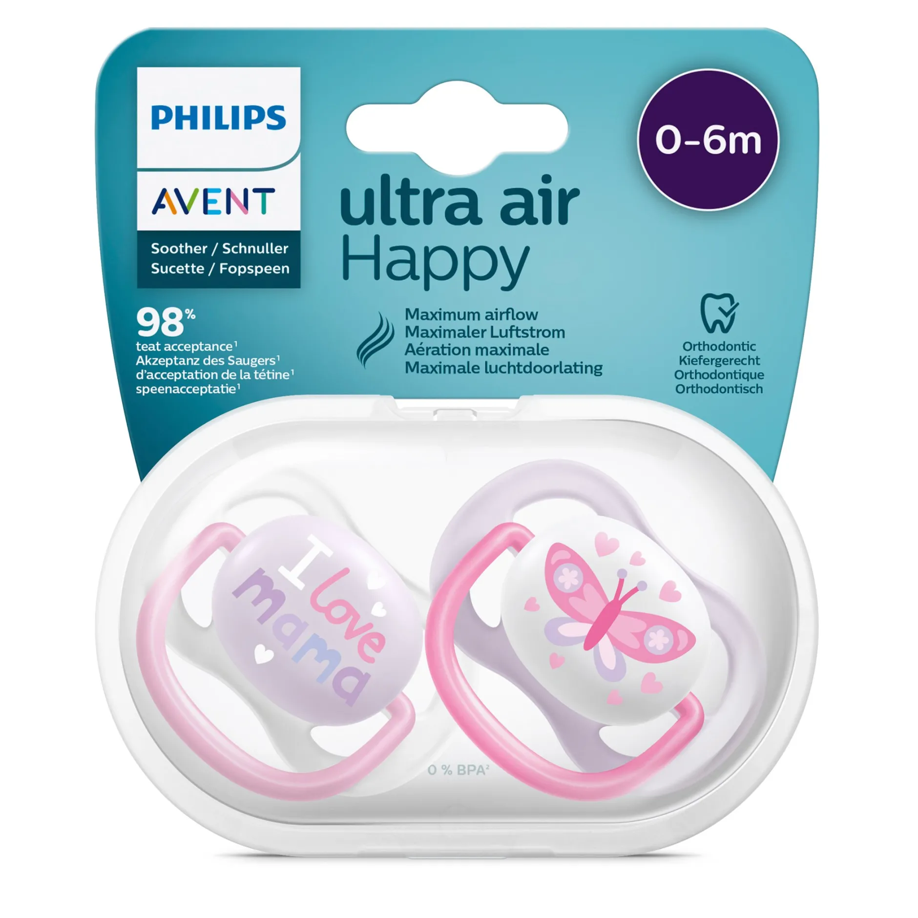 Sucettes*Philips AVENT Lot 2 sucettes ultra air 0-6 mois de I love mama et papillon