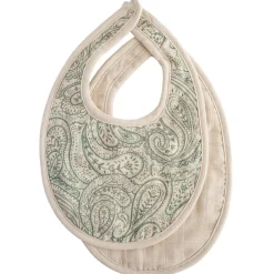 Bavoirs*mushie Lot de 2 bavoirs en mousseline de Vert Cachemire/Gris