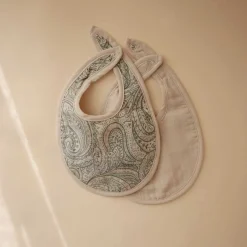 Bavoirs*mushie Lot de 2 bavoirs en mousseline de Vert Cachemire/Gris