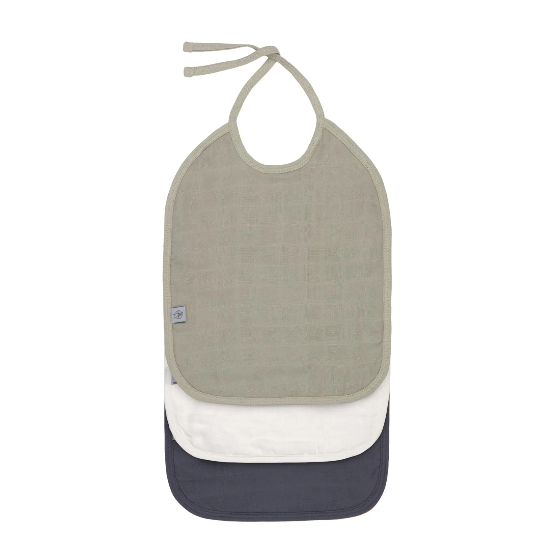 Bavoirs*Lässig Lot de 3 bavoirs medium en mousseline de Olive, blanc cassé, bleu marine