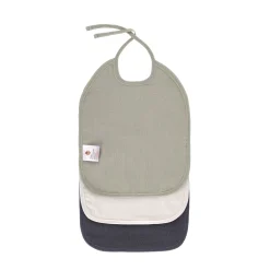 Bavoirs*Lässig Lot de 3 bavoirs medium en mousseline de Olive, blanc cassé, bleu marine