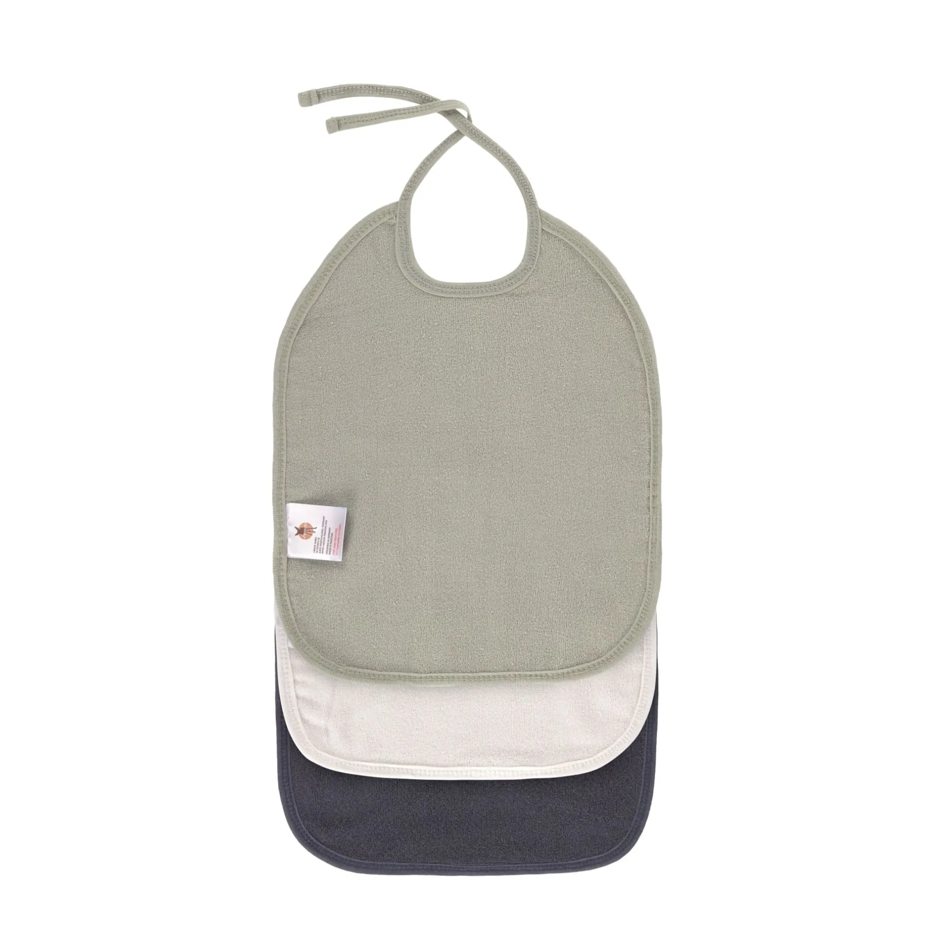 Bavoirs*Lässig Lot de 3 bavoirs medium en mousseline de Olive, blanc cassé, bleu marine