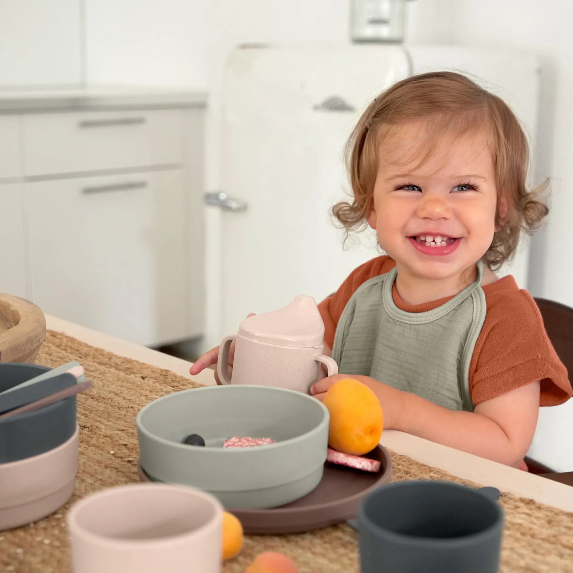 Bavoirs*Lässig Lot de 3 bavoirs medium en mousseline de Olive, blanc cassé, bleu marine