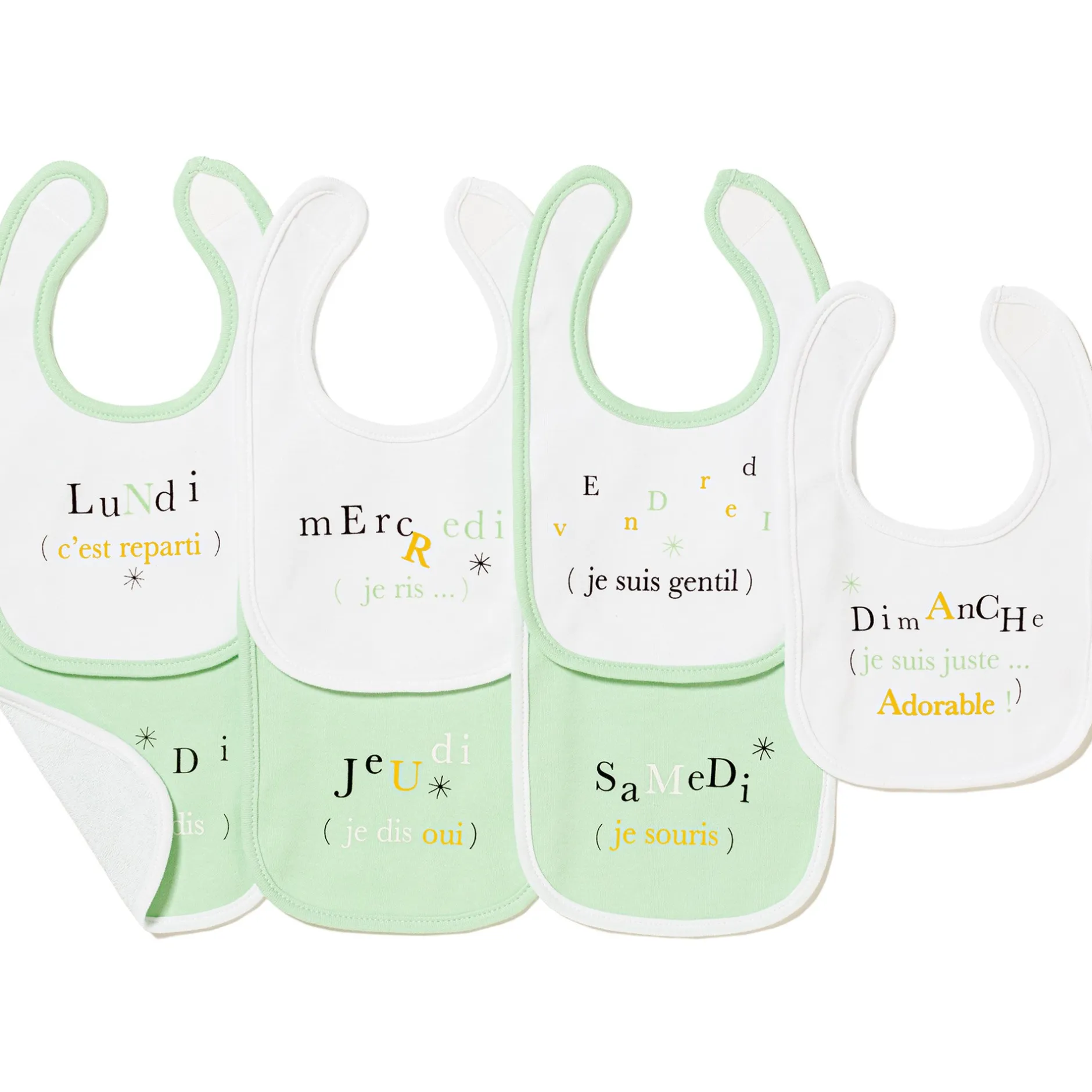 Bavoirs*Formula Baby Lot de 7 bavoirs semainiers de blanc optique