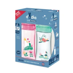 Coffrets Nouveau-Né*Dodie Lot de 2 biberons Initiation+ 330 ml de Hibou Vert/Rose Danseuse