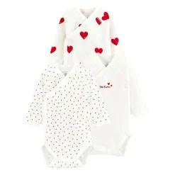 Prématuré|Bodies*Petit Bateau Lot de 3 bodies croisés de Cœurs