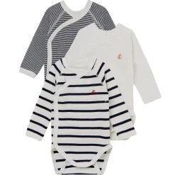 Prématuré|Bodies*Petit Bateau Lot de 3 bodies croisés iconiques de Blanc/Bleu