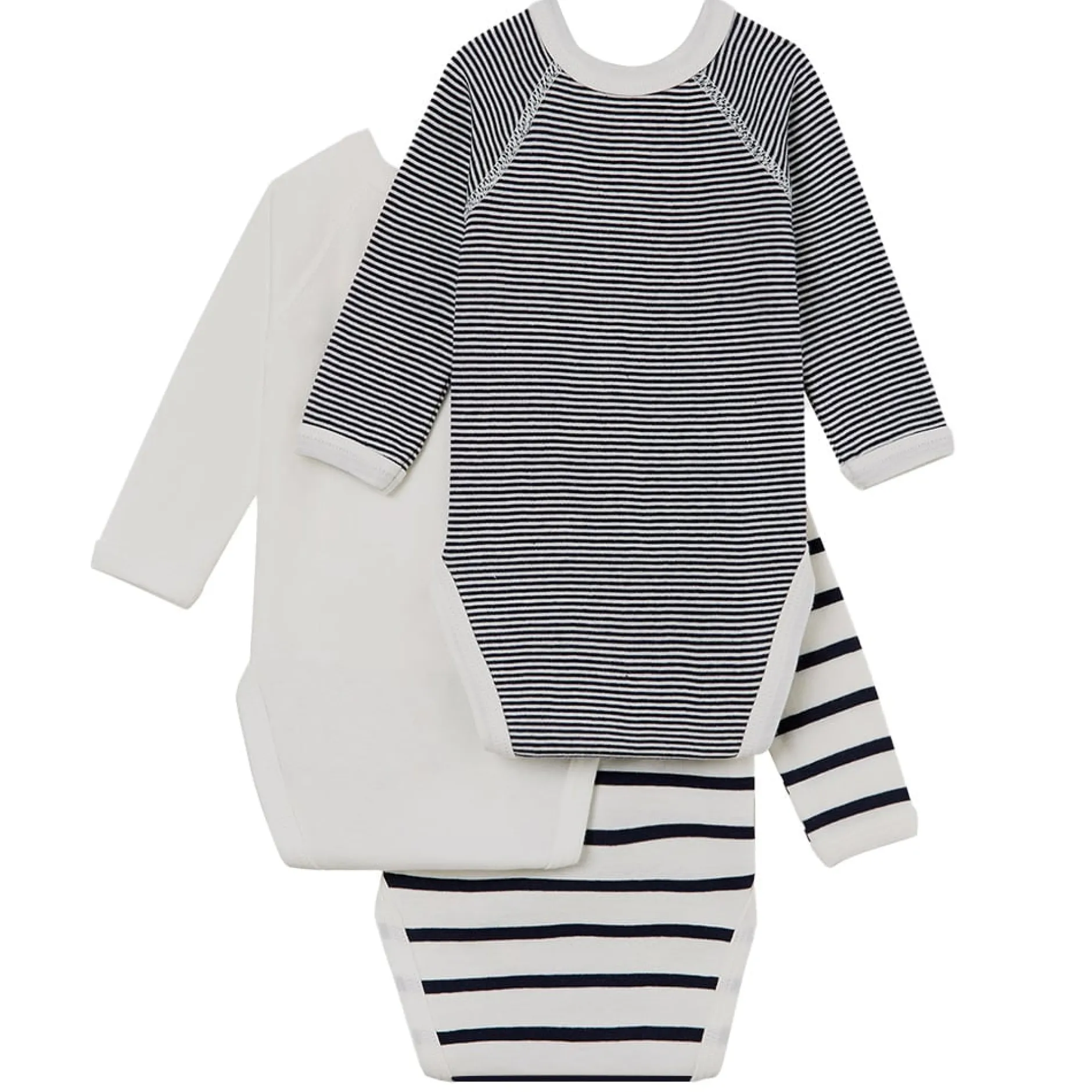 Prématuré|Bodies*Petit Bateau Lot de 3 bodies croisés iconiques de Blanc/Bleu