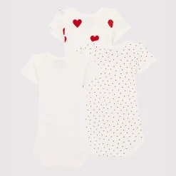 Bodies|Bodies*Petit Bateau Lot de 3 bodies manches courtes cœur coton biologique de Blanc/rouge