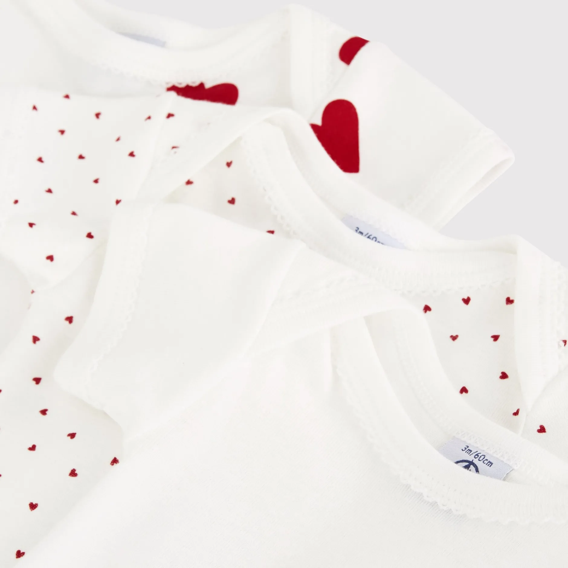 Bodies|Bodies*Petit Bateau Lot de 3 bodies manches courtes cœur coton biologique de Blanc/rouge