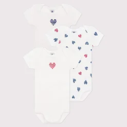 Bodies|Bodies*Petit Bateau Lot de 3 bodies manches courtes en coton cœurs rayés bébé de