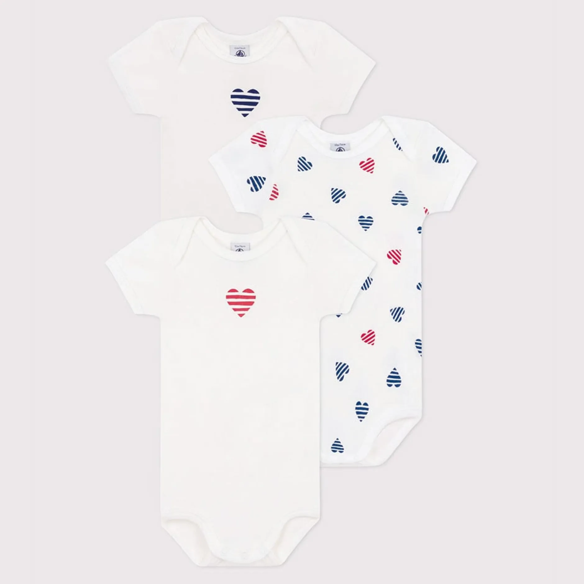 Bodies|Bodies*Petit Bateau Lot de 3 bodies manches courtes en coton cœurs rayés bébé de