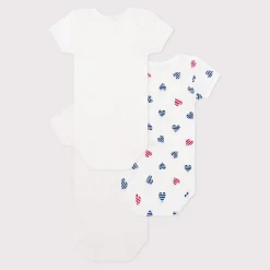 Bodies|Bodies*Petit Bateau Lot de 3 bodies manches courtes en coton cœurs rayés bébé de