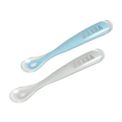 Couverts*Béaba Lot de 2 Cuillères 1er âge en silicone + boite de transport de grey/blue