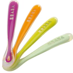 Couverts*Béaba Lot de 4 cuillères 1er repas de Grey/Sage green