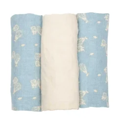 Langes*Trois Kilos Sept Lot de 3 langes bébé 70 x 70 cm de Poires Bleu