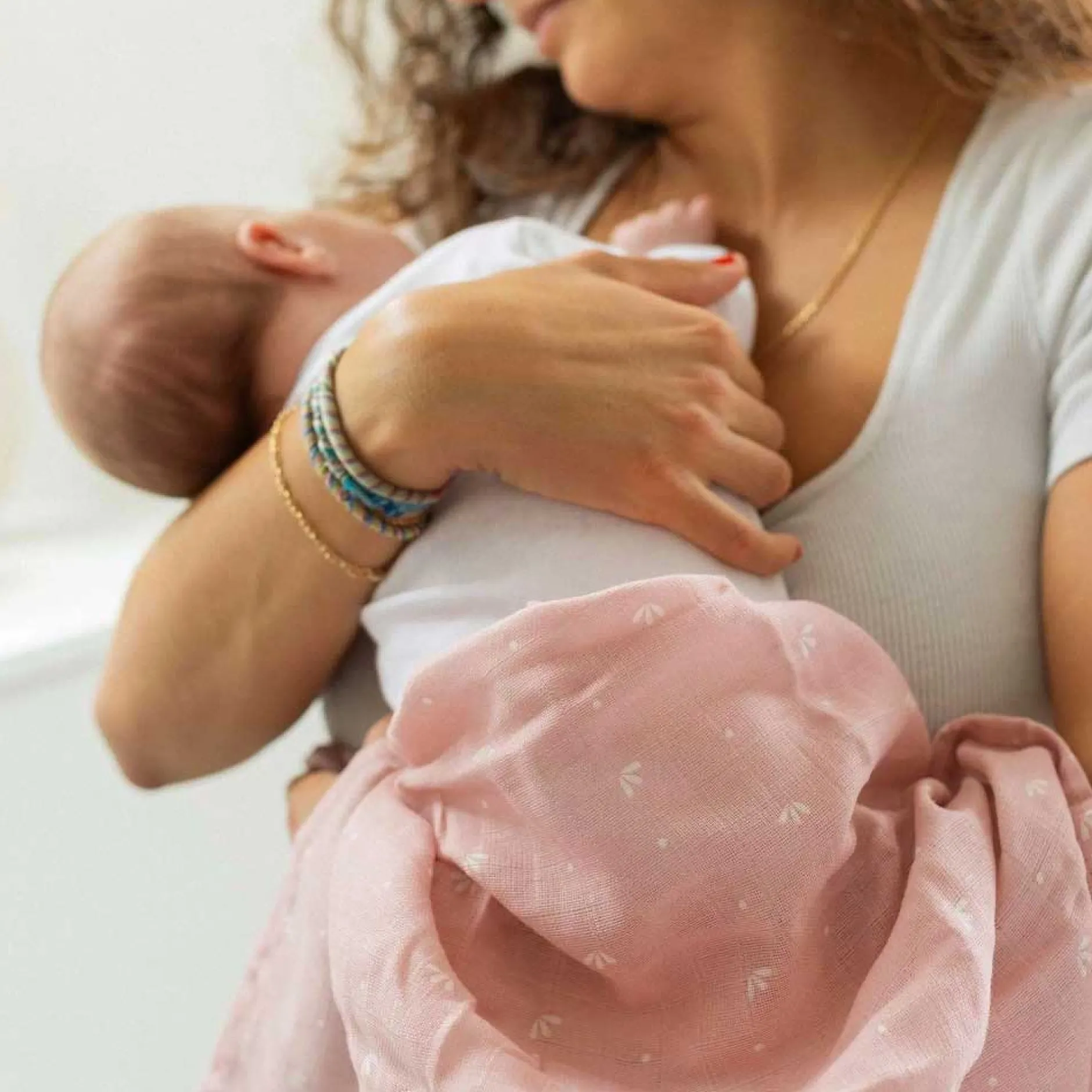 Langes*Trois Kilos Sept Lot de 3 langes bébé 70 x 70 cm de Rose