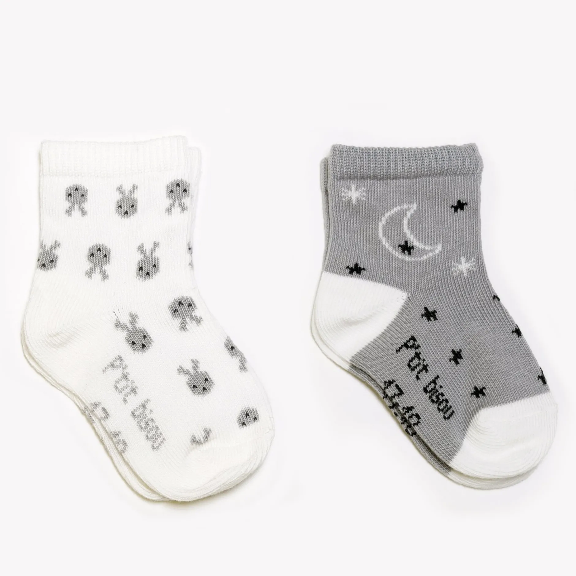 Chaussettes, Chaussons|Chaussettes, Collants, Chaussons*P'tit bisou Lot de 2 mi-chaussettes Mon lapin Câlin de Lapin/lune et étoiles