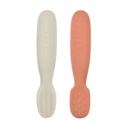Couverts*Béaba Lot de 2 Pré Cuillères Silicone de Terracotta / Velvet Grey