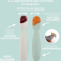 Couverts*Béaba Lot de 2 Pré Cuillères Silicone de Vert